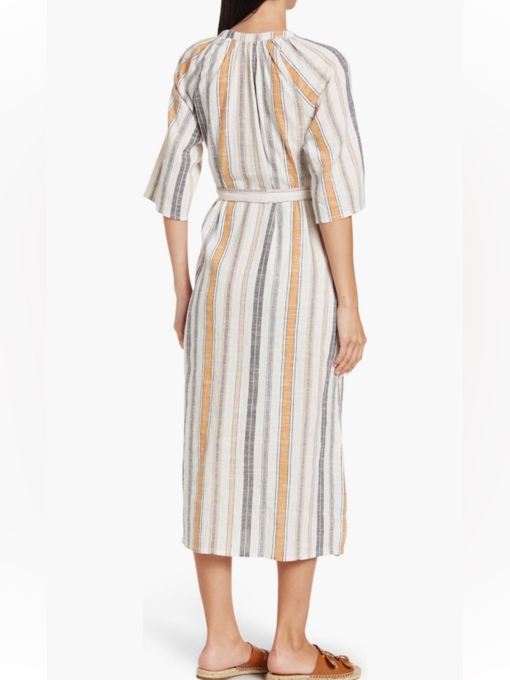 Maisie Resort Midi Dress Medium Stripe Cotton Pockets Belted Side Slit - Picture 11 of 11